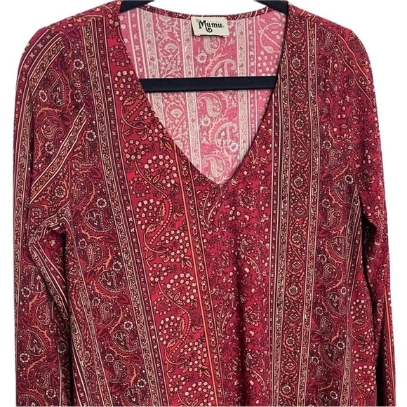 Show Me your Mumu Bryce Hutton Stripe Maroon Paisley Short Dress Womans Large - Picture 2 of 10